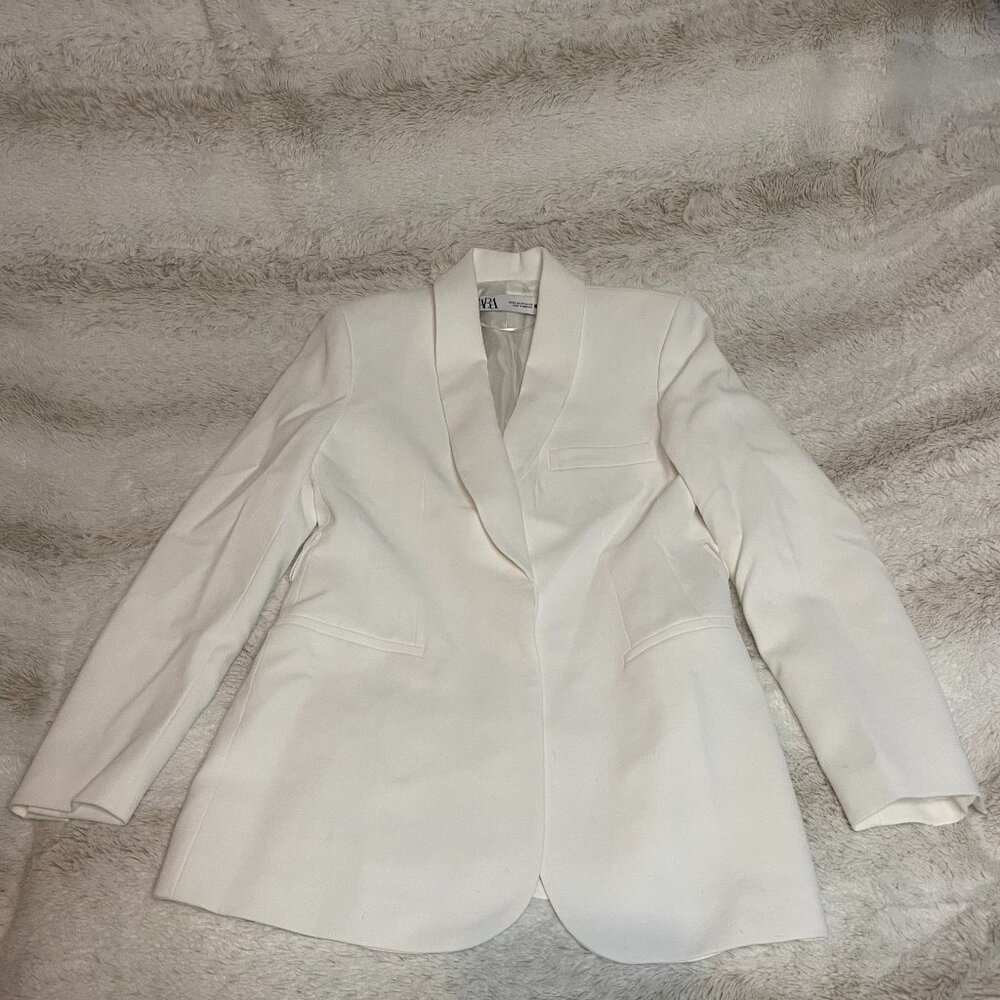 Zara Belted Tuxedo Jacket White XS